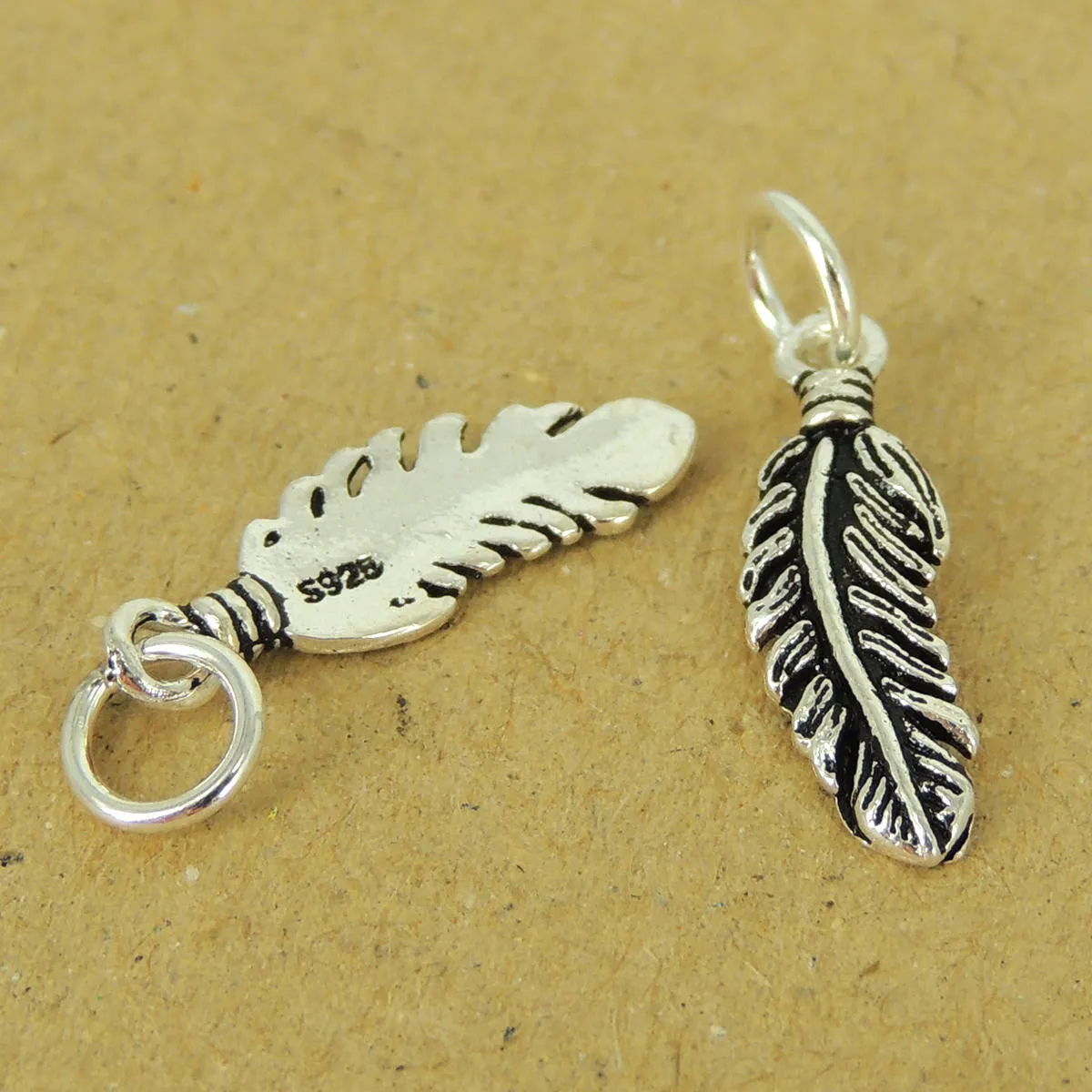 2 Pcs 925 Stamp Sterling Silver Small Feather Pendants DIY Jewelry Making WSP539X2 Wholesale: See Discount Coupons in Item Details