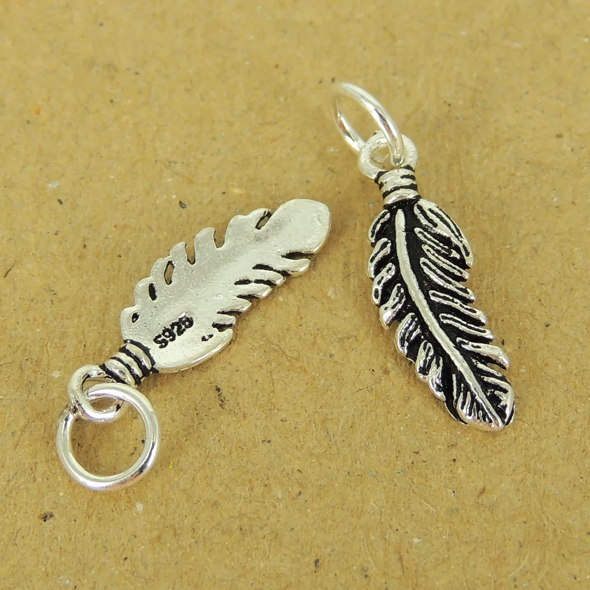 2 Pcs 925 Stamp Sterling Silver Small Feather Pendants DIY Jewelry Making WSP539X2 Wholesale: See Discount Coupons in Item Details