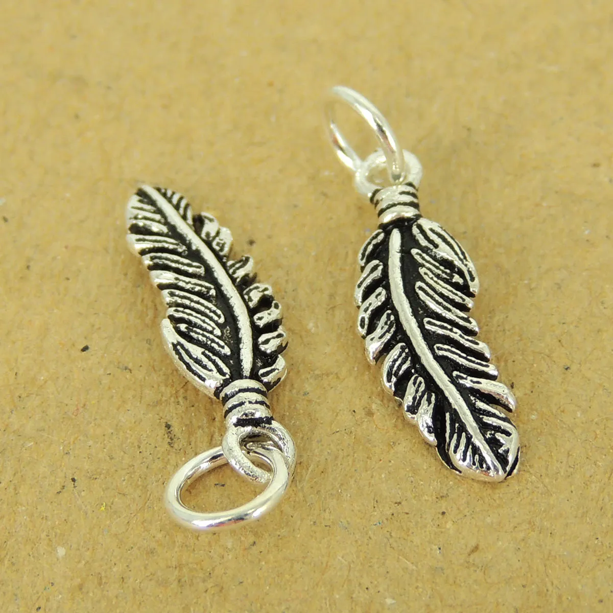 2 Pcs 925 Stamp Sterling Silver Small Feather Pendants DIY Jewelry Making WSP539X2 Wholesale: See Discount Coupons in Item Details