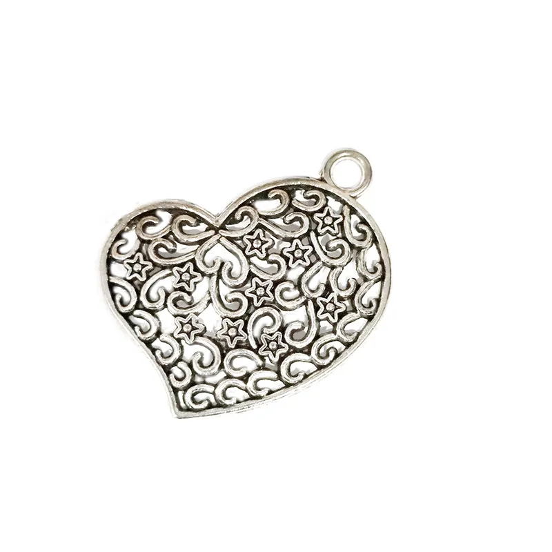 2 Pcs Pkg. Large Heart filigree style Silver Oxidized tone size about 45mm