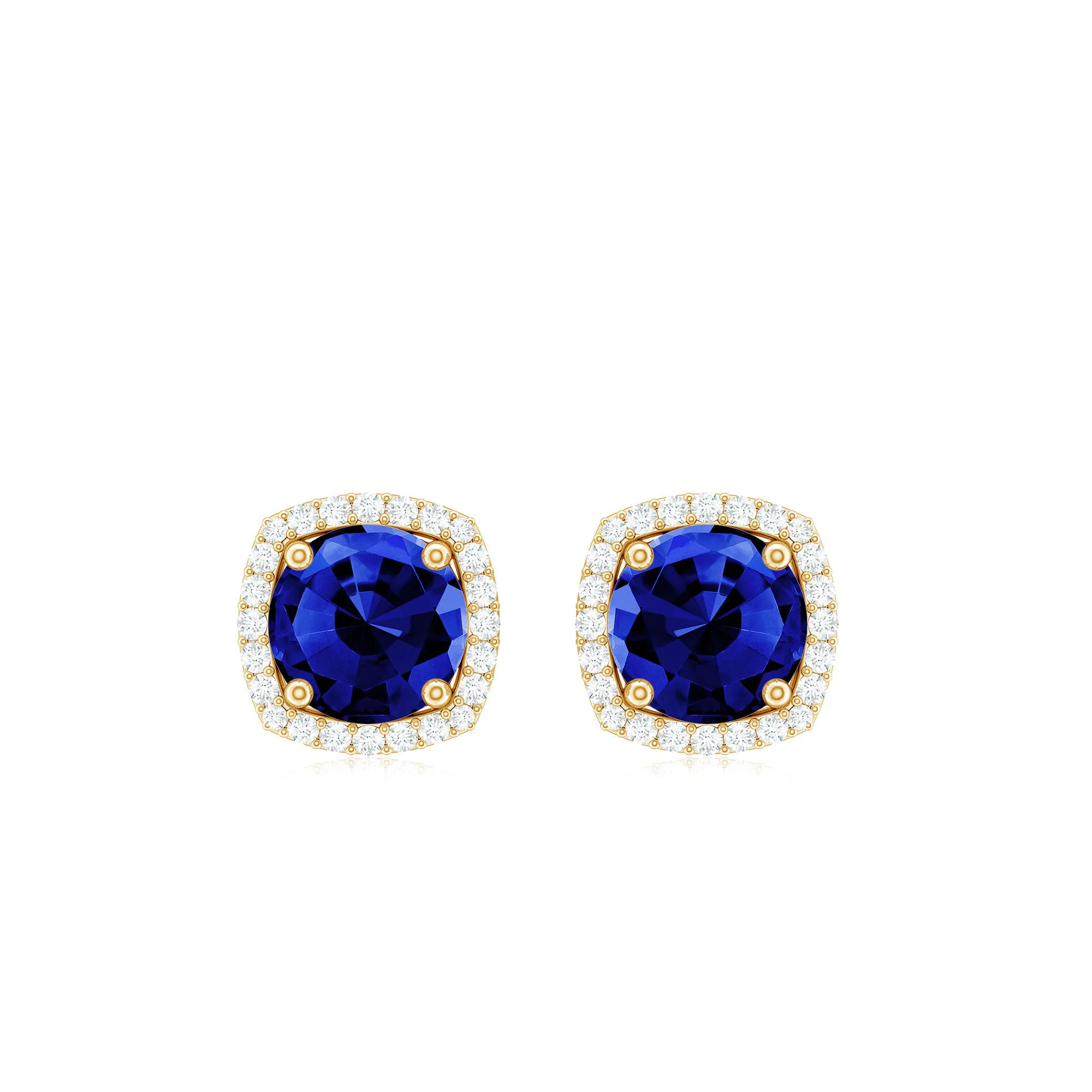 2.25 CT Created Blue Sapphire and Diamond Halo Stud Earrings