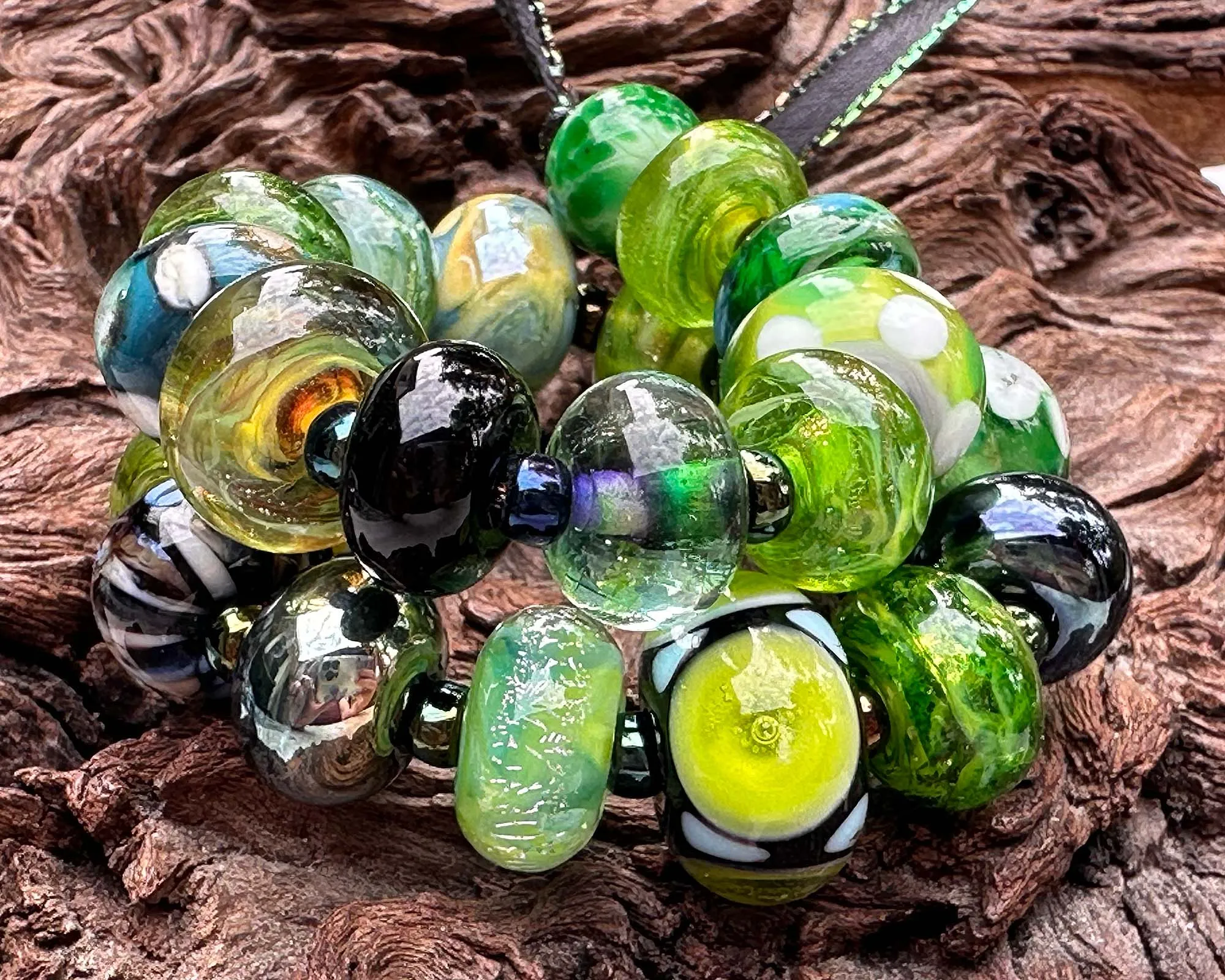 24 Handmade Green Orphan Mixed Lampwork Beads SRA