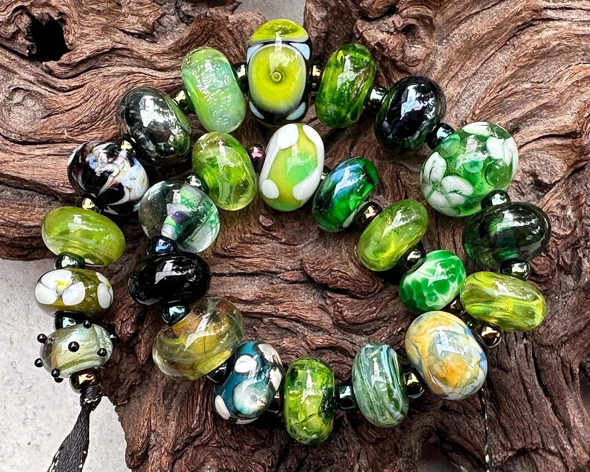 24 Handmade Green Orphan Mixed Lampwork Beads SRA