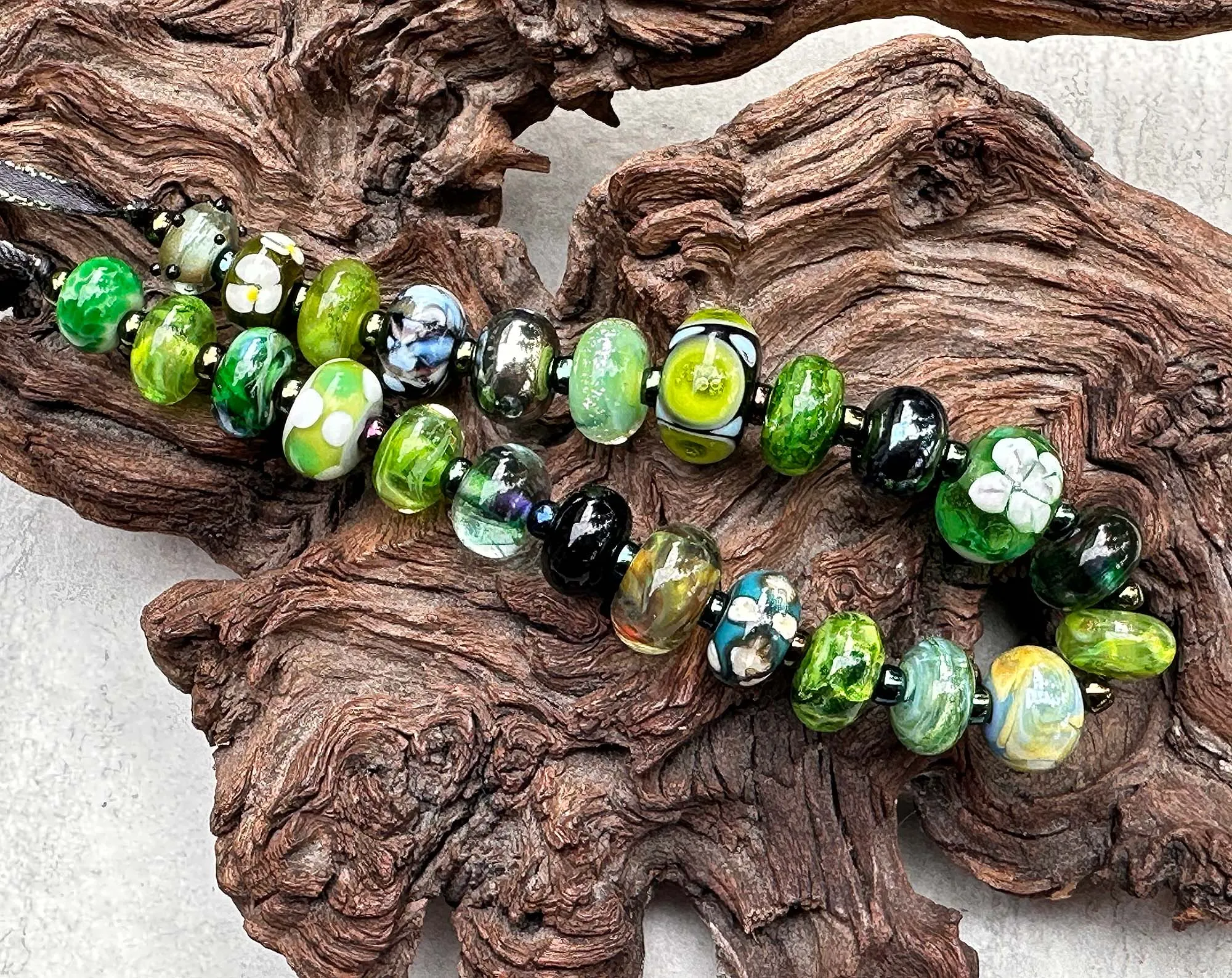 24 Handmade Green Orphan Mixed Lampwork Beads SRA