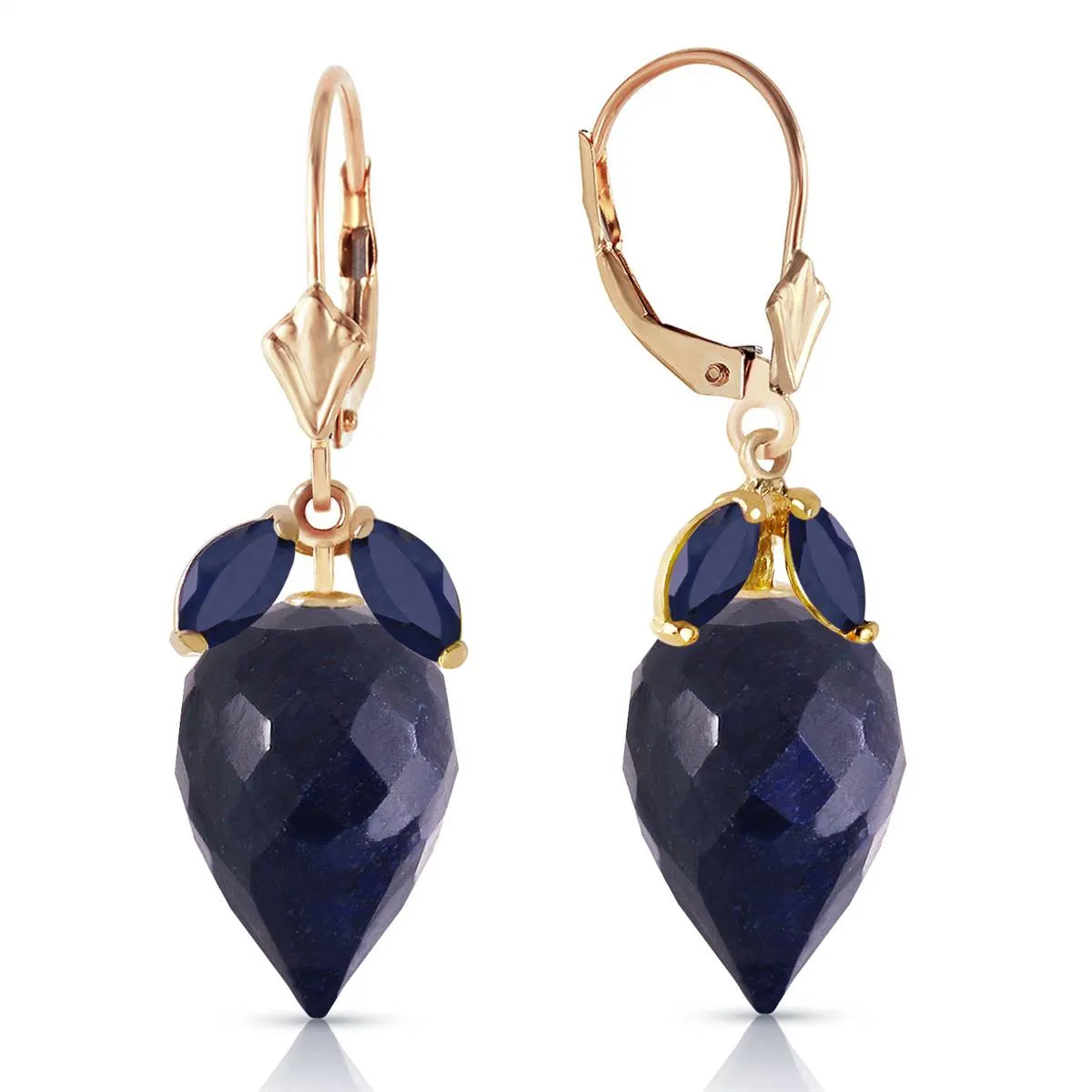 26.8 Carat 14K Solid Yellow Gold Earrings Pointy Briolette Sapphire