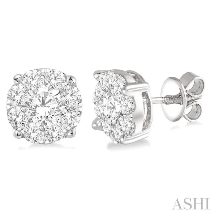 3 Ctw Lovebright Round Cut Diamond Stud Earrings in 14K White Gold