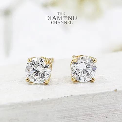 3/8 cttw Natural Diamond Earrings AGS Certified Diamond Stud Earrings for Women 14 Karat Yellow Gold Round Brilliant Shaped Earrings 4 Prong Setting with Screw Back and Post Studs