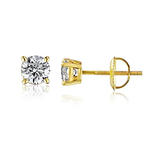 3/8 cttw Natural Diamond Earrings AGS Certified Diamond Stud Earrings for Women 14 Karat Yellow Gold Round Brilliant Shaped Earrings 4 Prong Setting with Screw Back and Post Studs