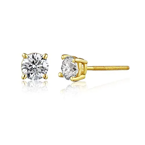 3/8 cttw Natural Diamond Earrings AGS Certified Diamond Stud Earrings for Women 14 Karat Yellow Gold Round Brilliant Shaped Earrings 4 Prong Setting with Screw Back and Post Studs