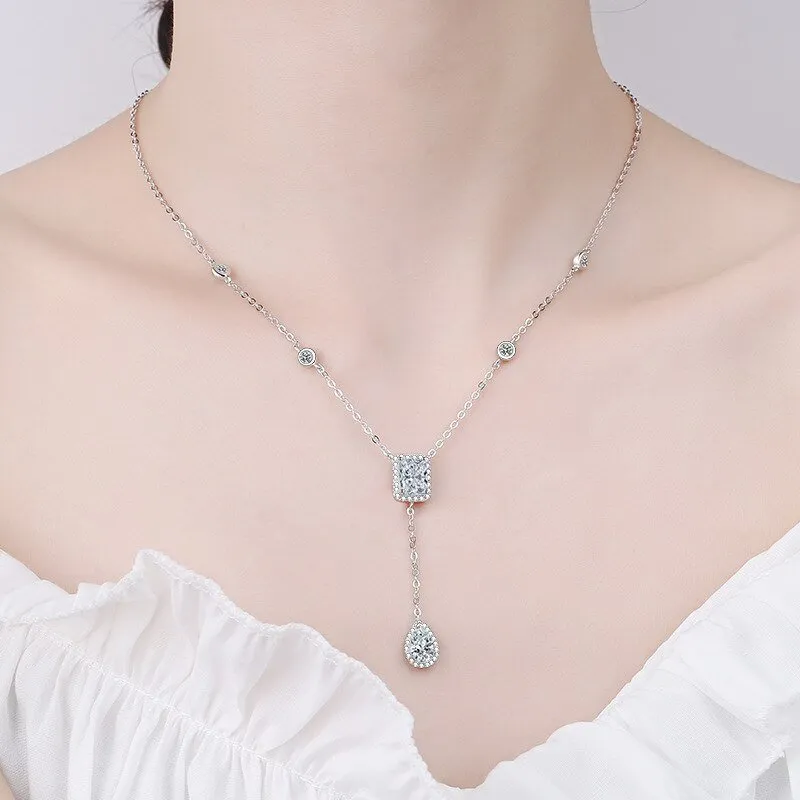 3ct Emerald Cut and Pear Cut Diamond Necklace