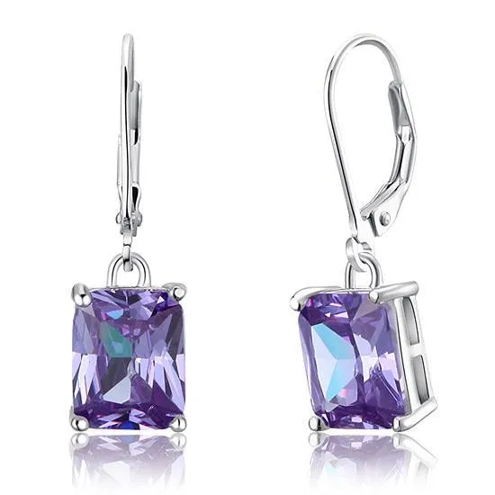 4 Carat Purple Simulated Sapphire 925 Sterling Silver Dangle Earrings