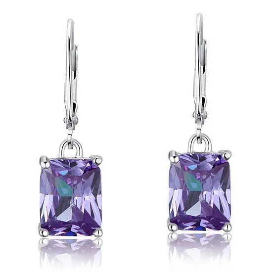 4 Carat Purple Simulated Sapphire 925 Sterling Silver Dangle Earrings