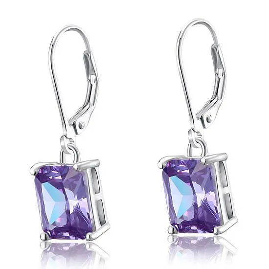 4 Carat Purple Simulated Sapphire 925 Sterling Silver Dangle Earrings