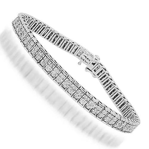 4 Carat Two Row Womens Diamond Tennis Bracelet 14K White Gold