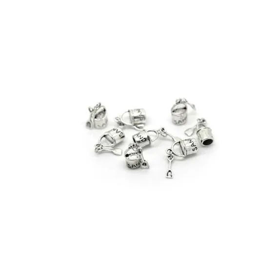 5 Pcs Silver Alloy Bucket and Spade Sand Beach Holiday 16mm x 9mm 3D Charms Pendants