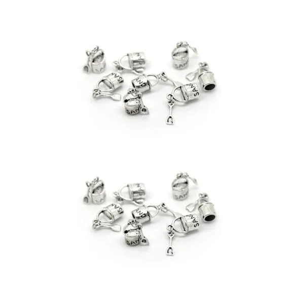 5 Pcs Silver Alloy Bucket and Spade Sand Beach Holiday 16mm x 9mm 3D Charms Pendants