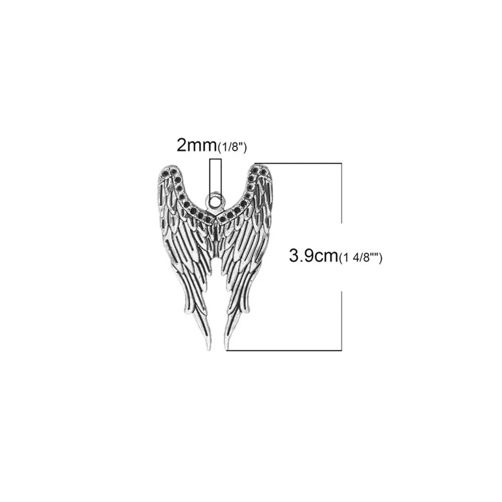 5 Pcs Tibetan Silver ANGEL WINGS 39mm x 24mm Charms Pendants, Lead & Nickel Free Metal Charms Pendants Beads