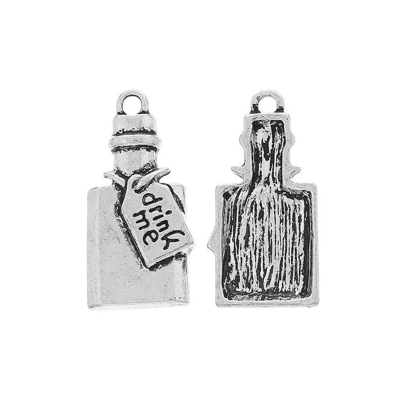 5 Pcs Tibetan Silver Drink Me Bottle Alice In Wonderland 28X14mm Charms Pendants