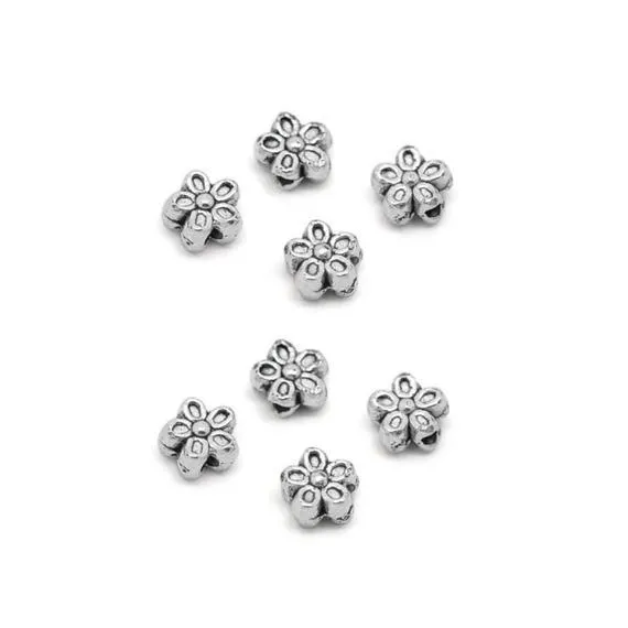 50 Pcs Tibetan Silver Flower Spacer 7X4mm Beads Jewellery Findings, Charms Pendants