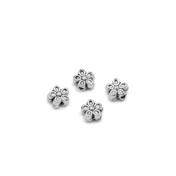 50 Pcs Tibetan Silver Flower Spacer 7X4mm Beads Jewellery Findings, Charms Pendants