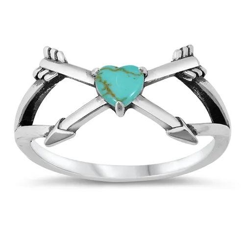 925 Sterling Silver Arrow Ring With Opal or Turquoise Heart