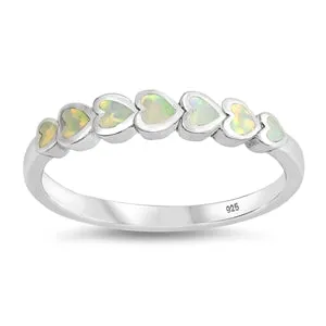 925 Sterling Silver Connected Hearts Ring With White Opal