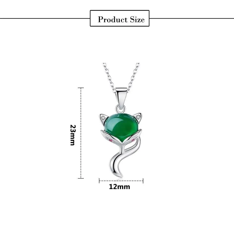 925 Sterling Silver Necklaces Charm Jewelry Natural Green Chalcedony Fox 201803304