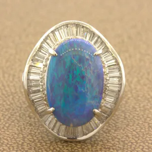 9.27 Carat Australian Black Opal Diamond Platinum Cocktail Ring