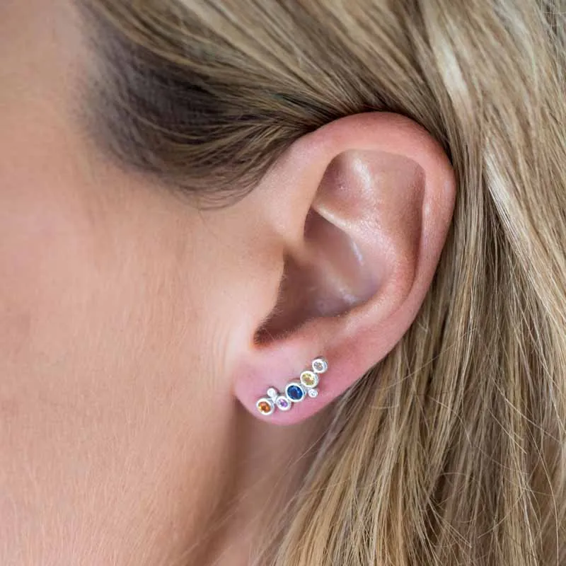 9ct White Gold & Multi-Coloured Sapphire Earrings