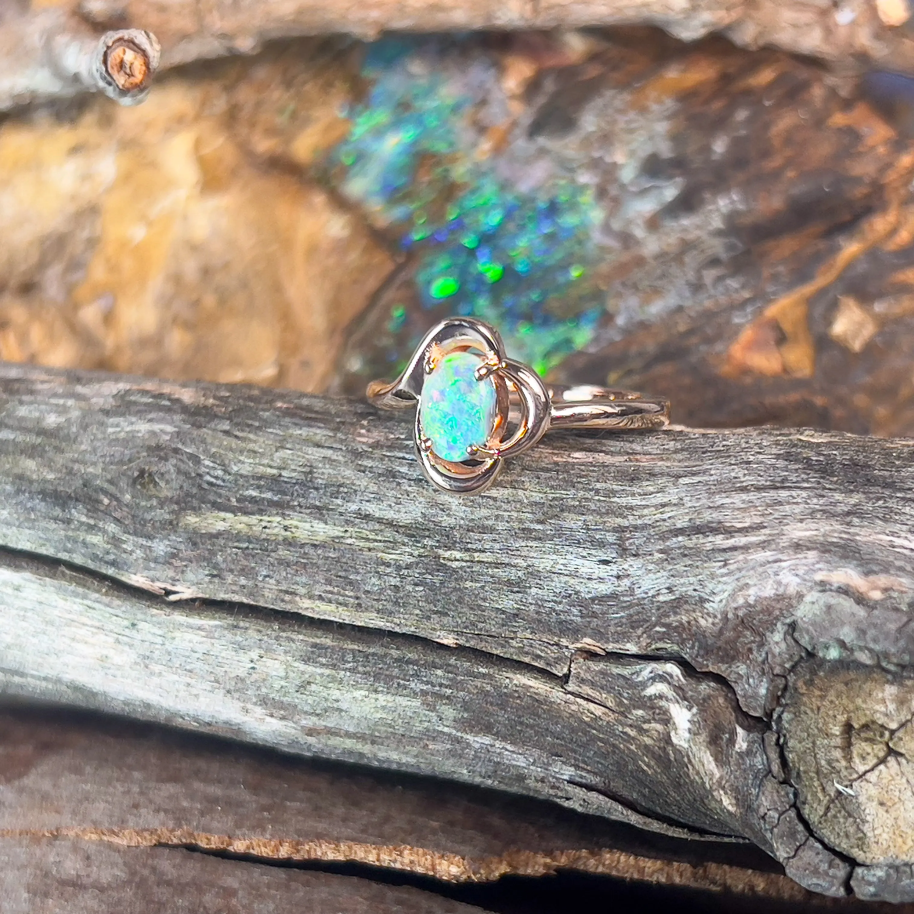 9kt Rose Gold solitaire ring with one Black Opal 0.47ct