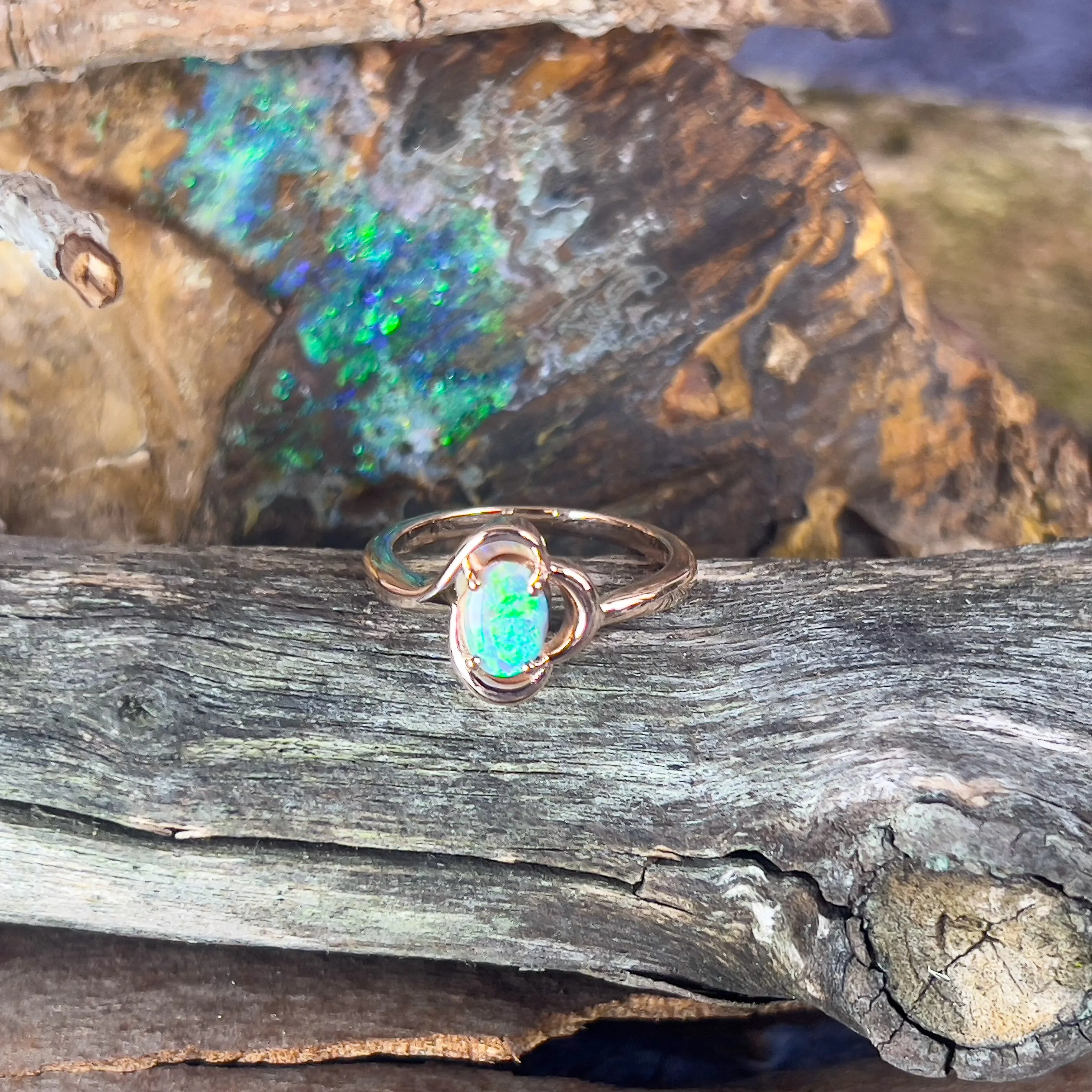 9kt Rose Gold solitaire ring with one Black Opal 0.47ct