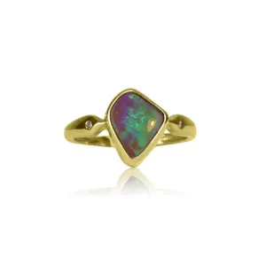 9kt Yellow Gold Boulder Opal and diamond ring