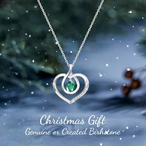 Agvana May Birthstone Heart Necklace for Women Sterling Silver Emerald Infinity Heart Pendant Necklace Fine Jewelry Anniversary Birthday Gifts for Women Girls Wife Mom Daughter Lady Her