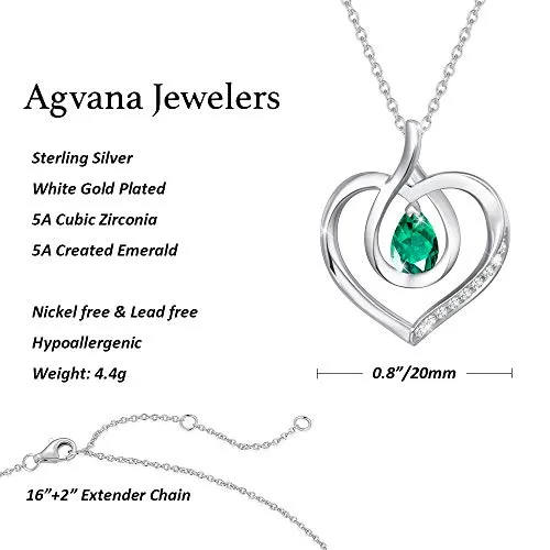 Agvana May Birthstone Heart Necklace for Women Sterling Silver Emerald Infinity Heart Pendant Necklace Fine Jewelry Anniversary Birthday Gifts for Women Girls Wife Mom Daughter Lady Her