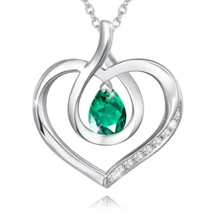 Agvana May Birthstone Heart Necklace for Women Sterling Silver Emerald Infinity Heart Pendant Necklace Fine Jewelry Anniversary Birthday Gifts for Women Girls Wife Mom Daughter Lady Her