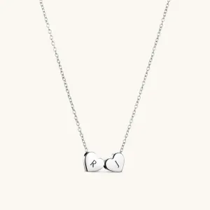 Amo Heart Double Bead Necklace in Silver