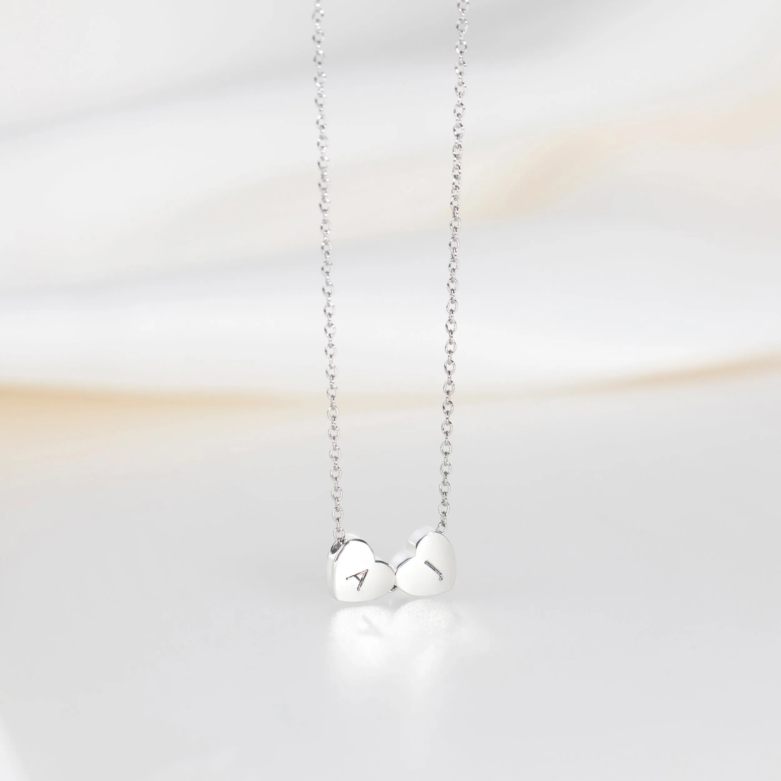 Amo Heart Double Bead Necklace in Silver