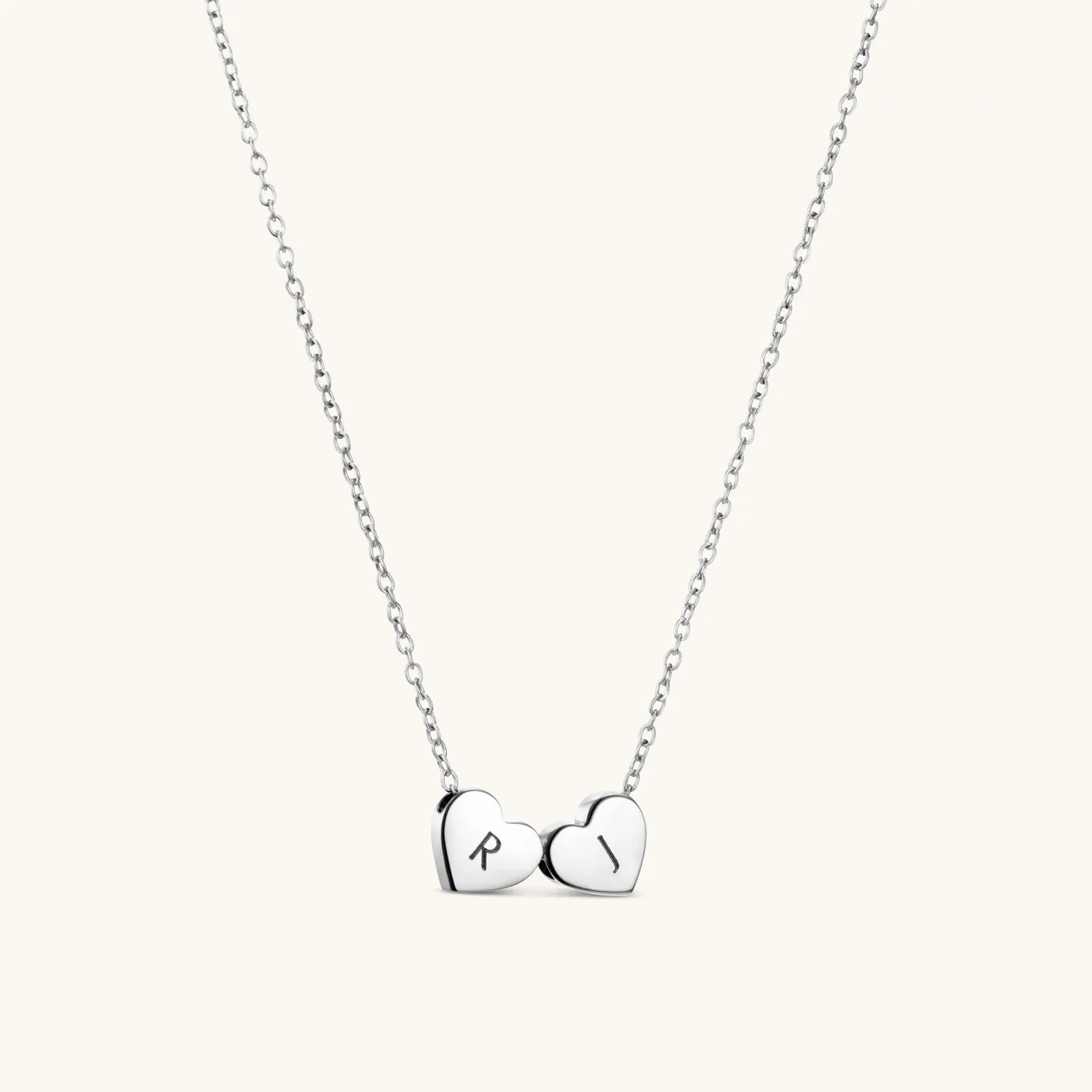 Amo Heart Double Bead Necklace in Silver