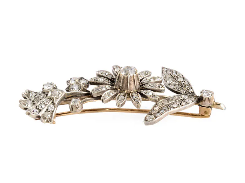 Antique Diamond Floral Bouquet Brooch