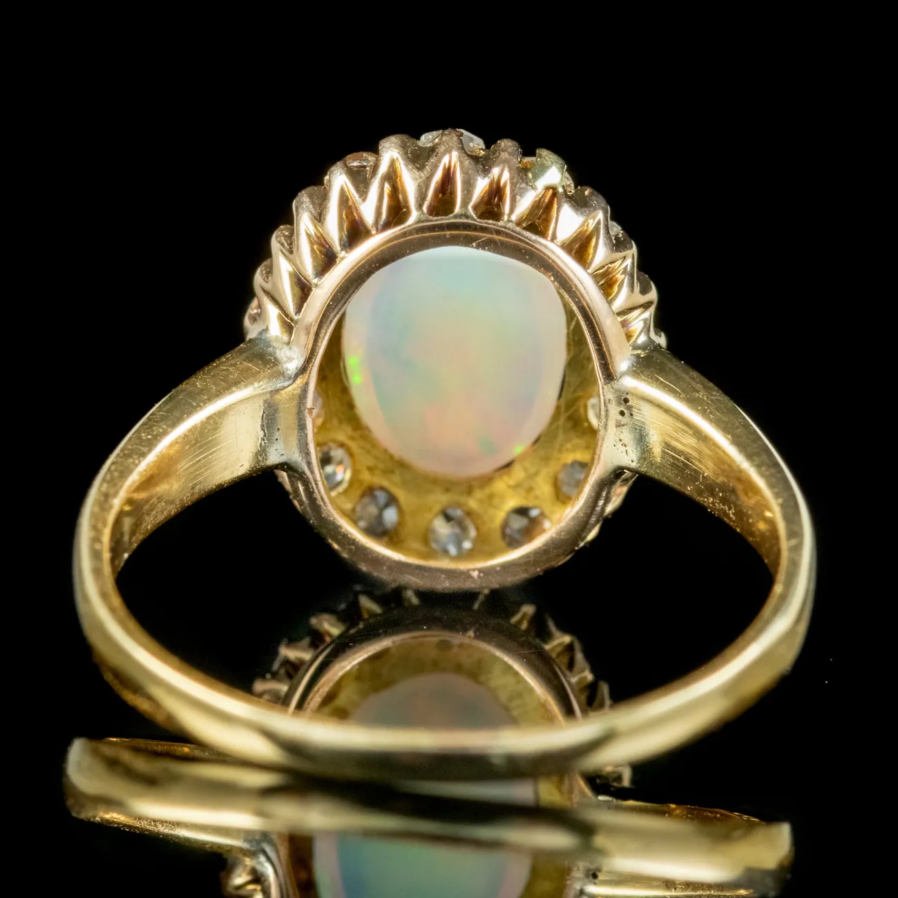 Antique Victorian Opal Diamond Cluster Ring Circa 1890