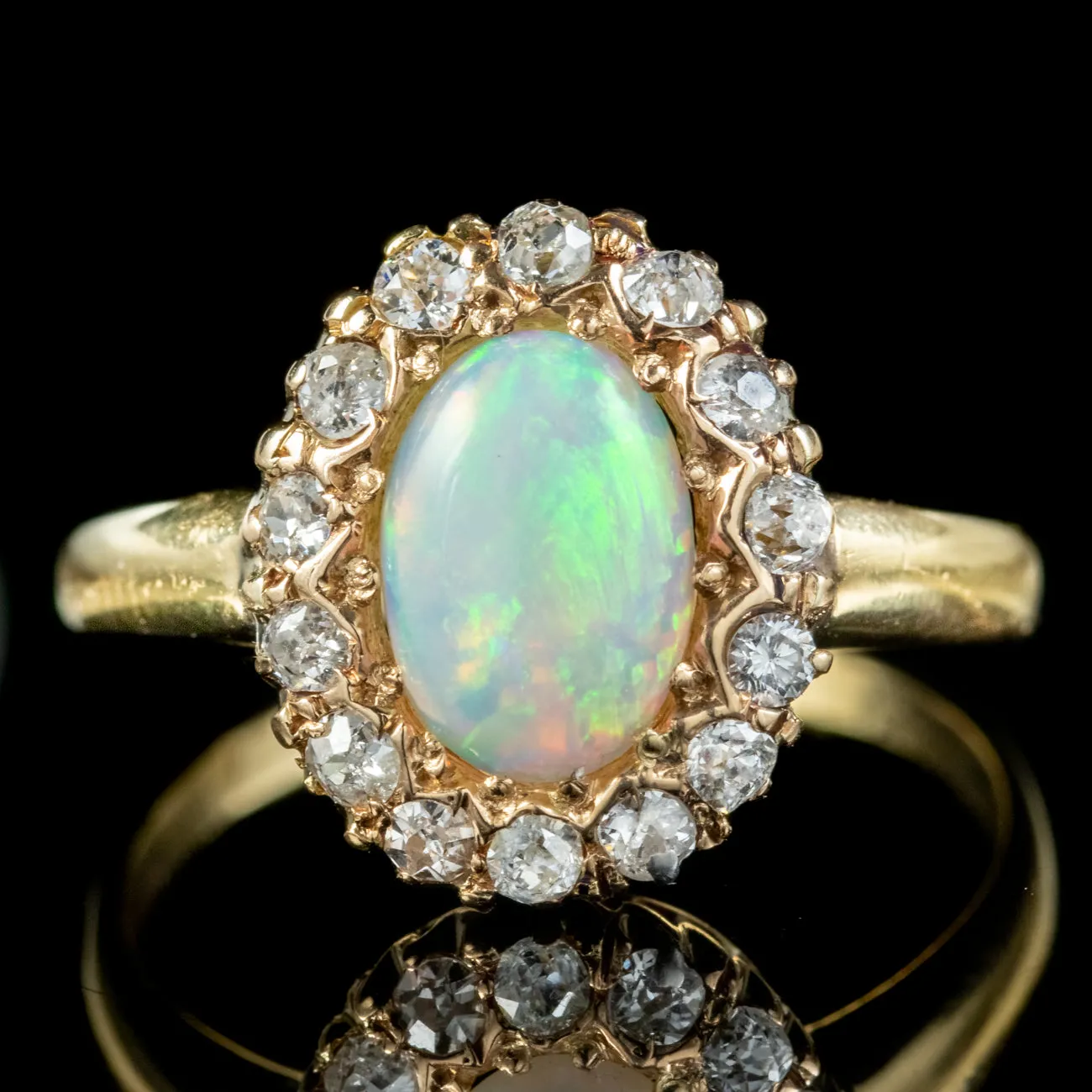 Antique Victorian Opal Diamond Cluster Ring Circa 1890