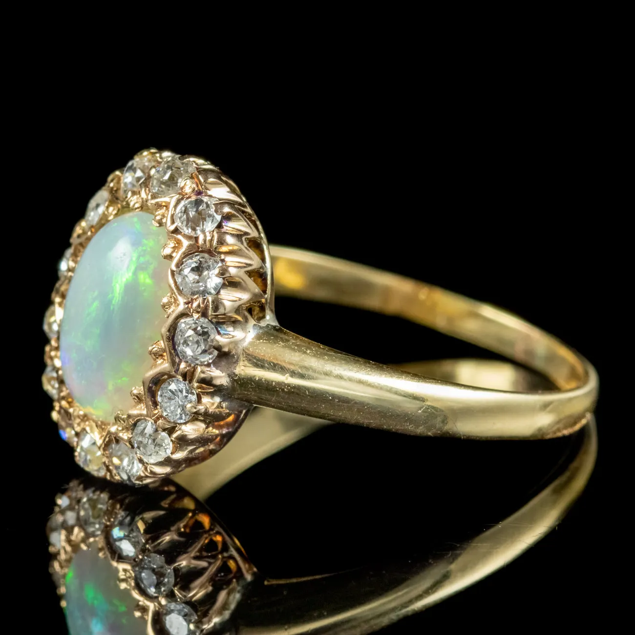 Antique Victorian Opal Diamond Cluster Ring Circa 1890