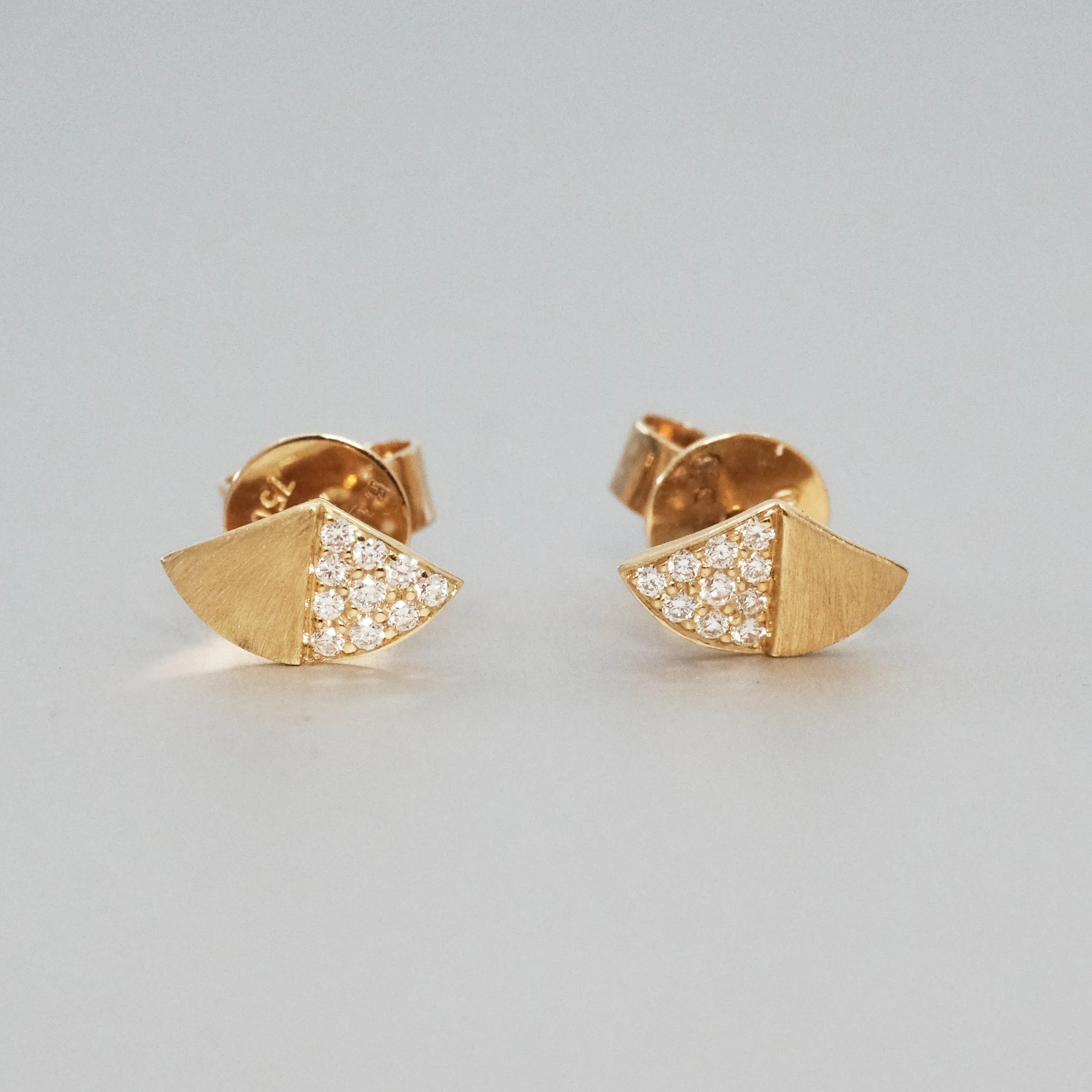 'Apus' Wedge Diamond Stud Earrings in Yellow Gold