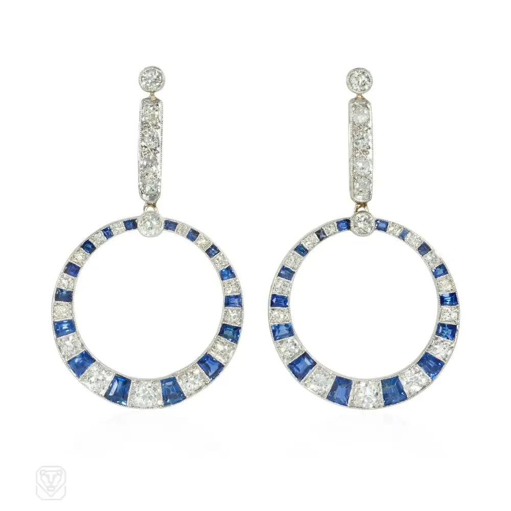 Art Deco French sapphire and diamond earrings