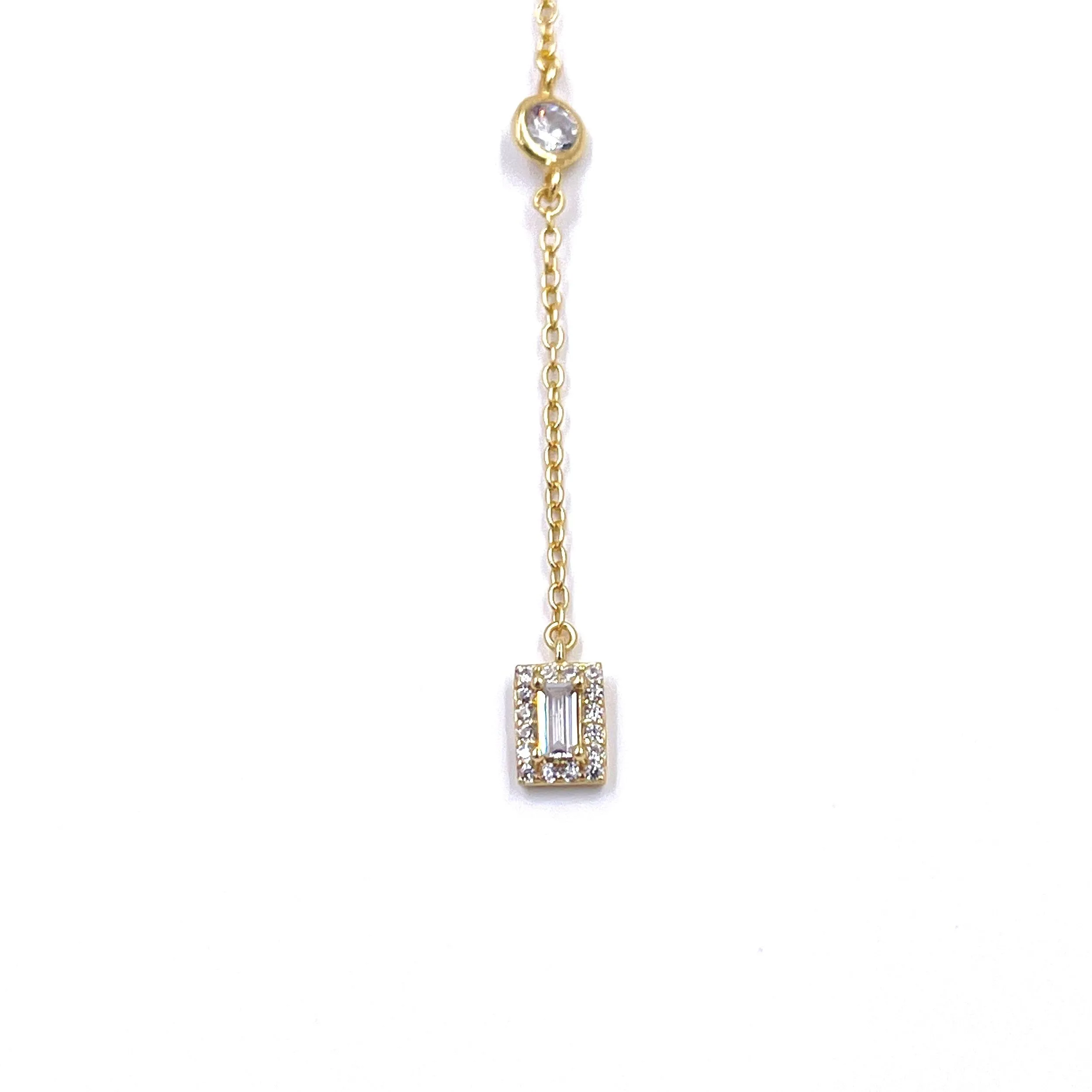 Ashley Gold Sterling Silver Round And Emerald Cut CZ Lariat Necklace