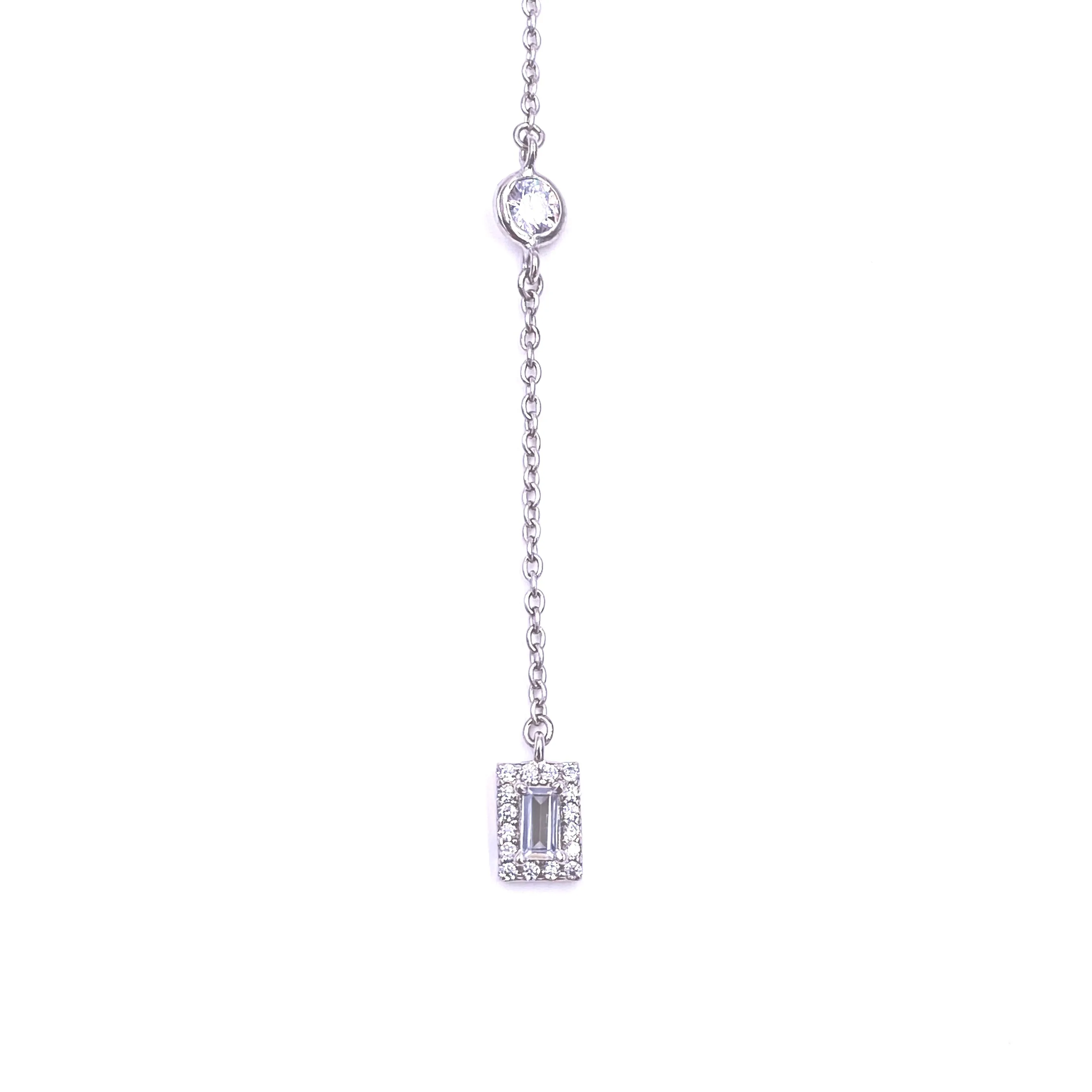 Ashley Gold Sterling Silver Round And Emerald Cut CZ Lariat Necklace