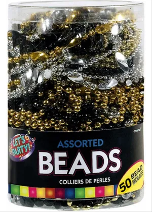 Assorted Silver/Gold/Black Beads | 50ct | 30"