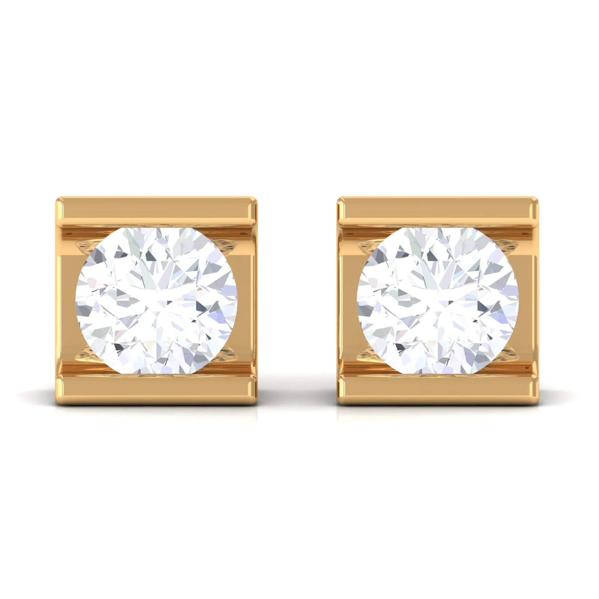 Bar Set Round Diamond Solitaire Stud Earrings