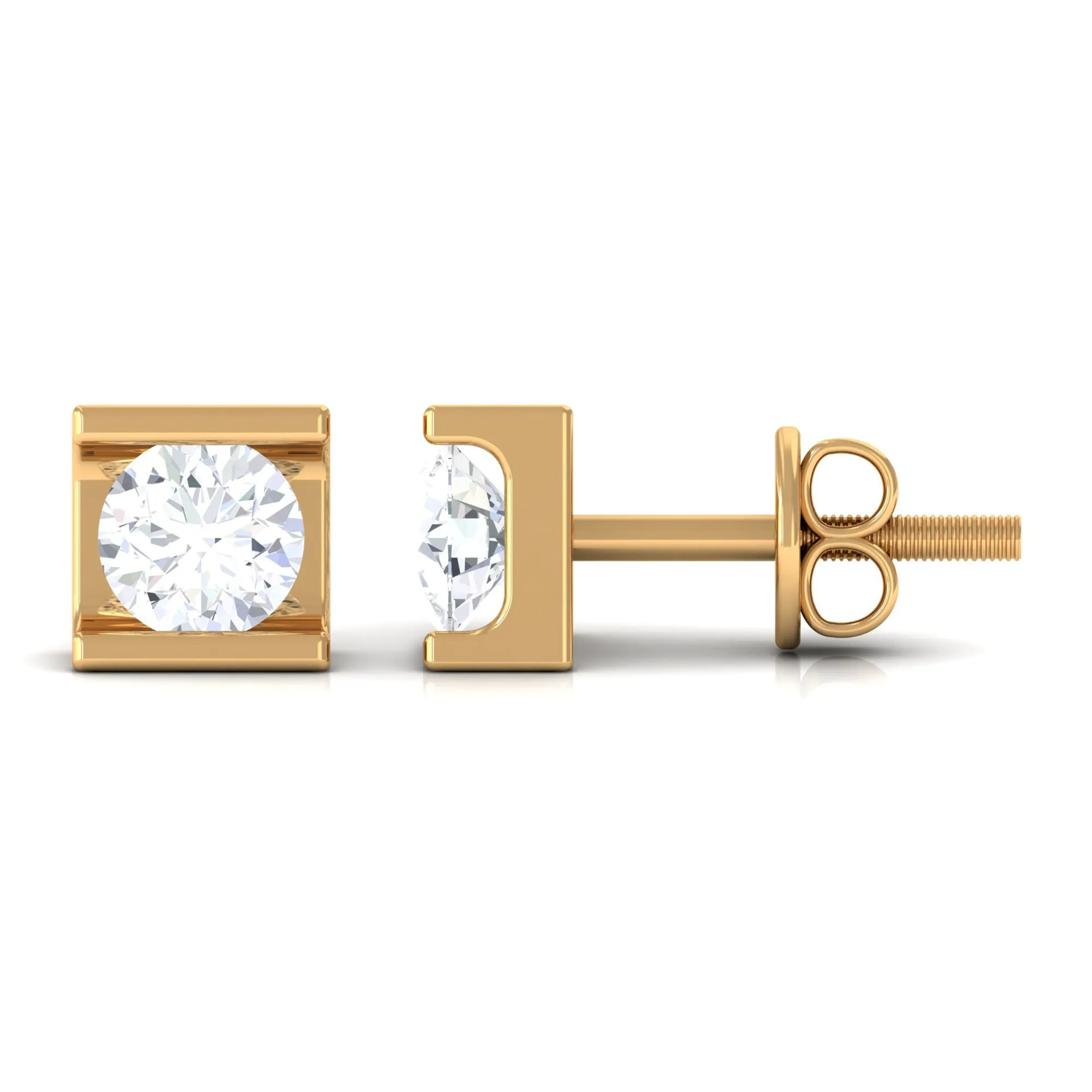 Bar Set Round Diamond Solitaire Stud Earrings