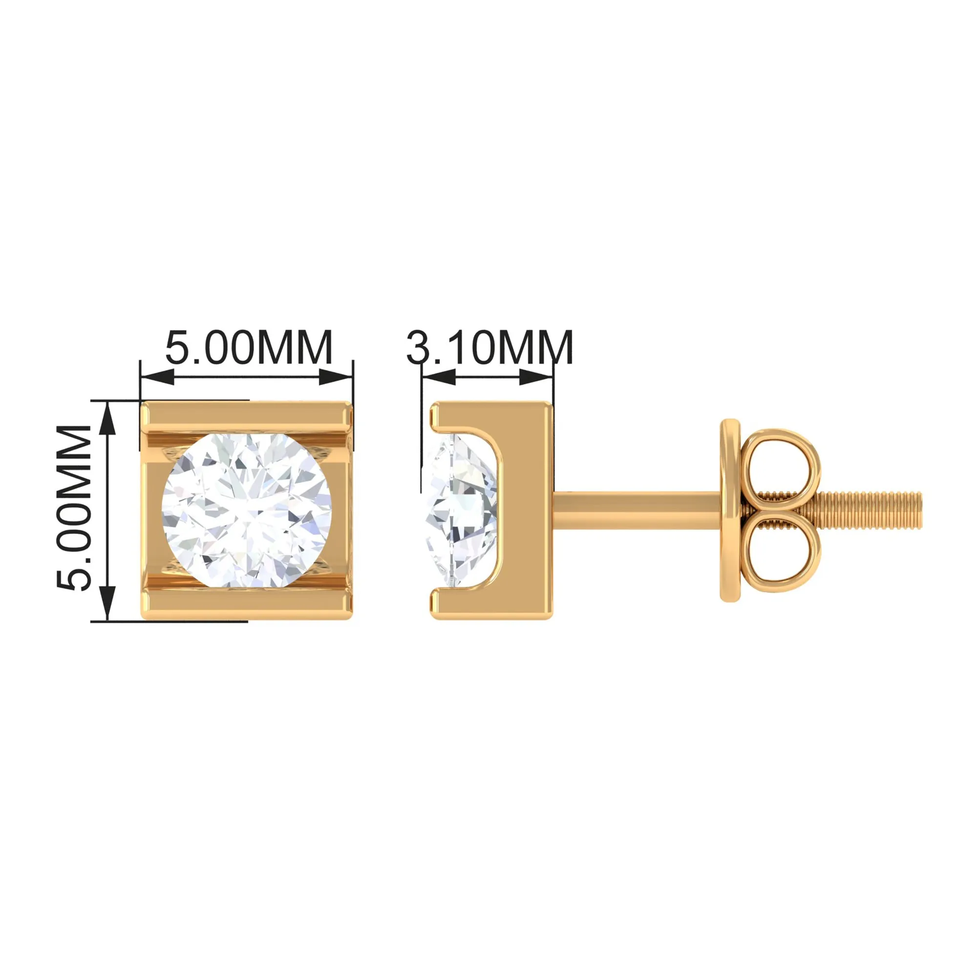 Bar Set Round Diamond Solitaire Stud Earrings